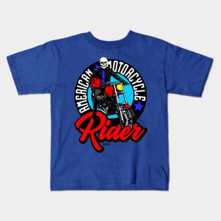 American motorcycle rider, skull motor rider, Kids T-Shirt